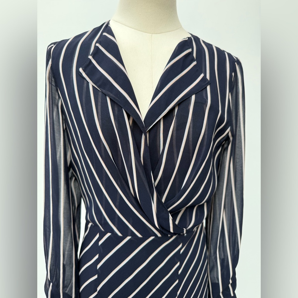 Rachel Roy Collection Striped Midi Wrap Dress Navy White Long Sleeve Sz 2 NWOT - Picture 6 of 14